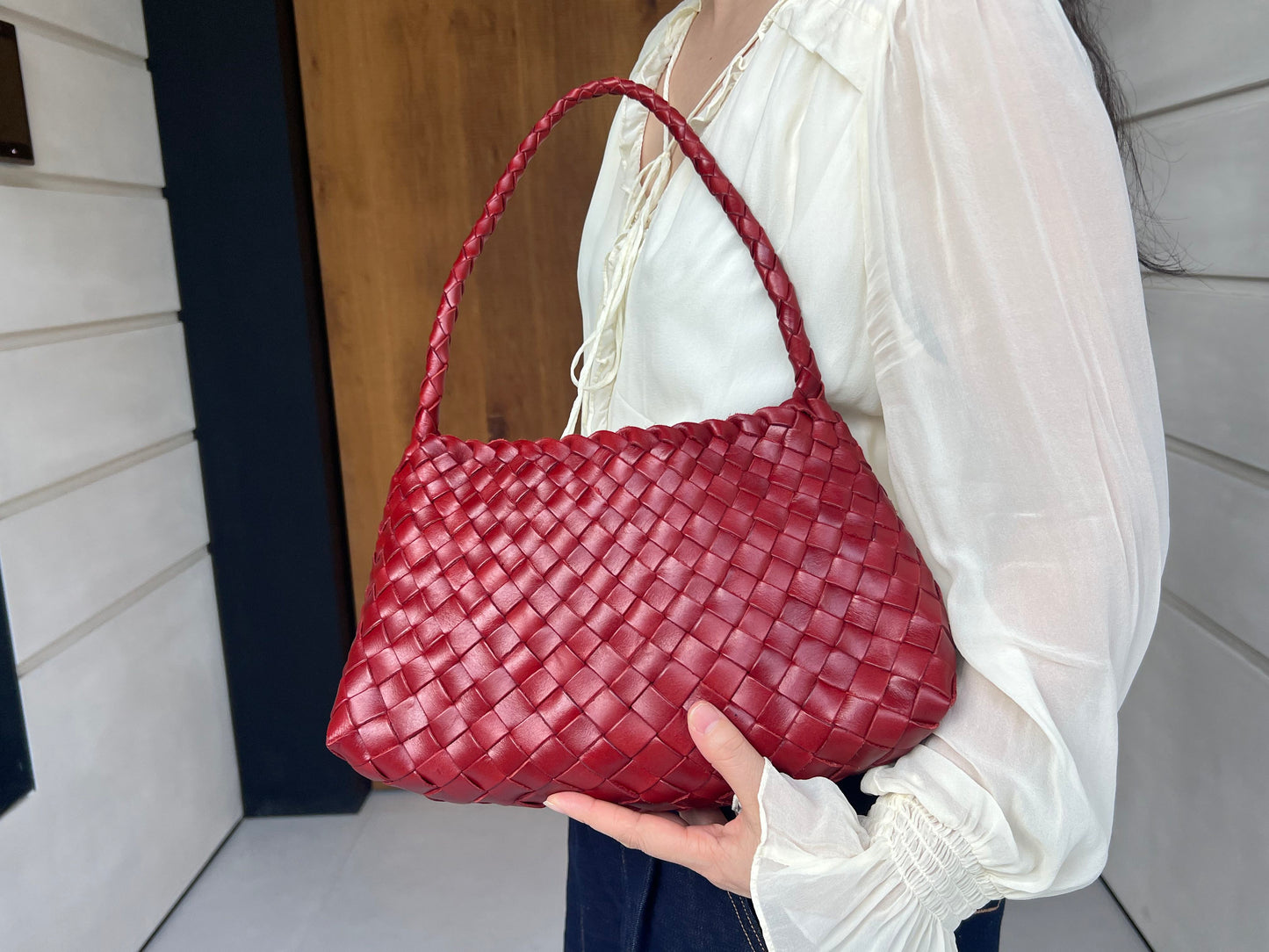 Sophia - Handmade Full Cowhide Leather Shoulder Bag with Single Strap