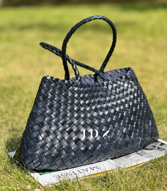 Mila - Retro Handwoven Genuine Cowhide Leather Tote Bag with Long Handle