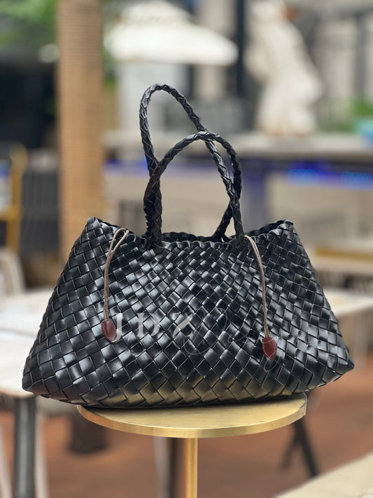 Mila - Retro Handwoven Genuine Cowhide Leather Tote Bag with Long Handle