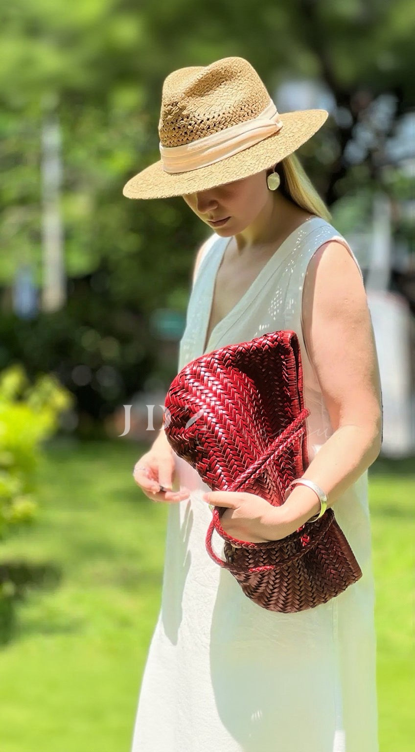 Olivia - Genuine Leather Woven Tote Bag, Large & Stylish for Shopping, Beach & Casual Use