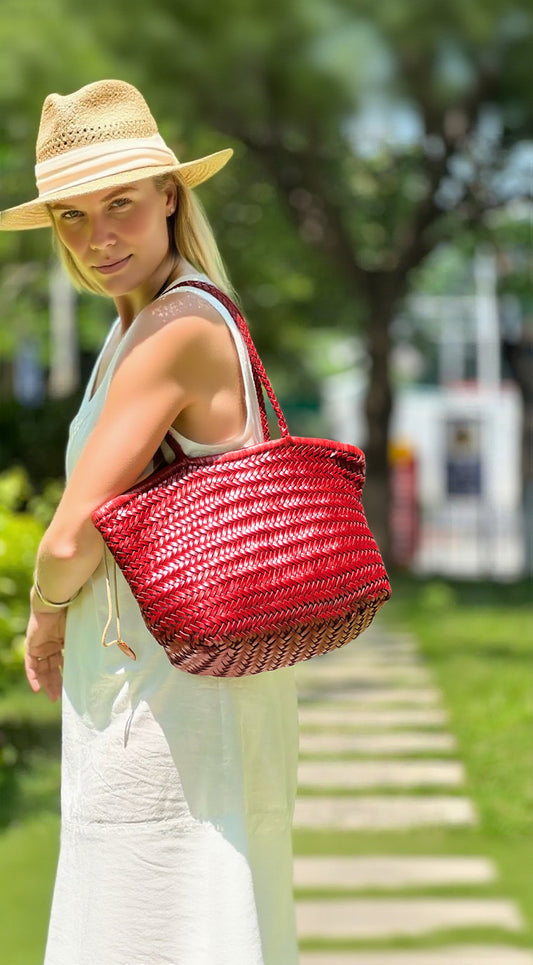 Olivia - Genuine Leather Woven Tote Bag, Large & Stylish for Shopping, Beach & Casual Use