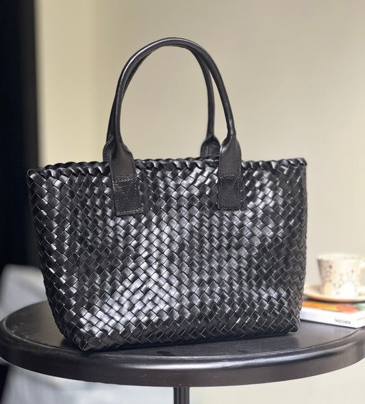 Aurora - Midnight Handwoven Leather Tote Bag - Effortless Commuting