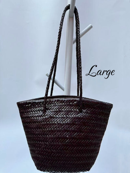 Ella - French Retro Woven Cowhide Leather Bucket Shoulder Bag