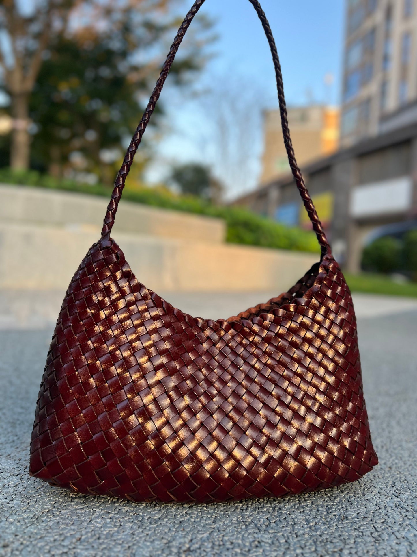 Aria- Handwoven Genuine Leather Tote Bag with Long Handle, Stylish & Durable