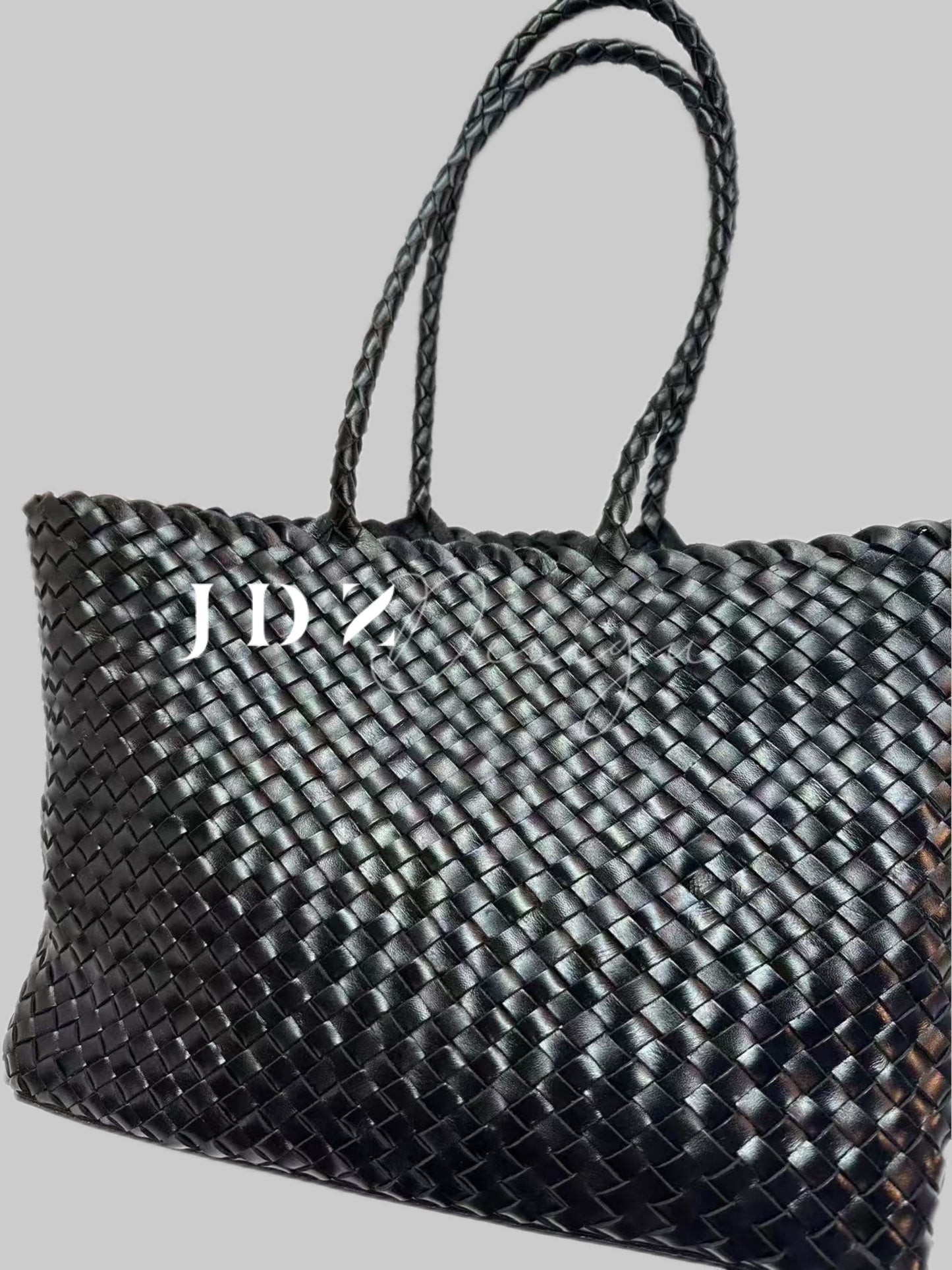 Eva - Retro Handmade Genuine Cowhide Woven Leather Tote Bag - Spacious Design