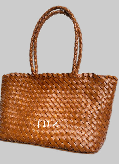 Eva - Retro Handmade Genuine Cowhide Woven Leather Tote Bag - Spacious Design