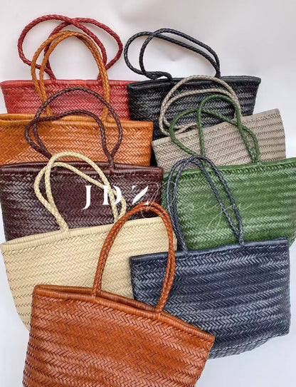 Olivia - Genuine Leather Woven Tote Bag, Large & Stylish for Shopping, Beach & Casual Use