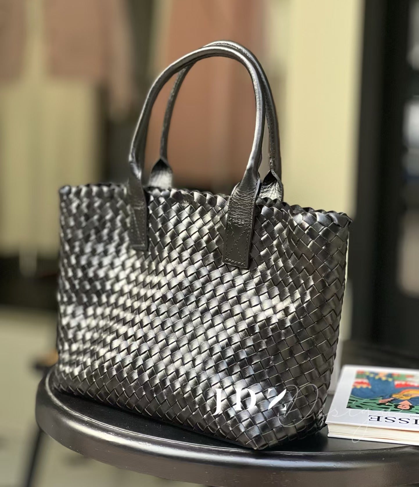 Aurora - Midnight Handwoven Leather Tote Bag - Effortless Commuting