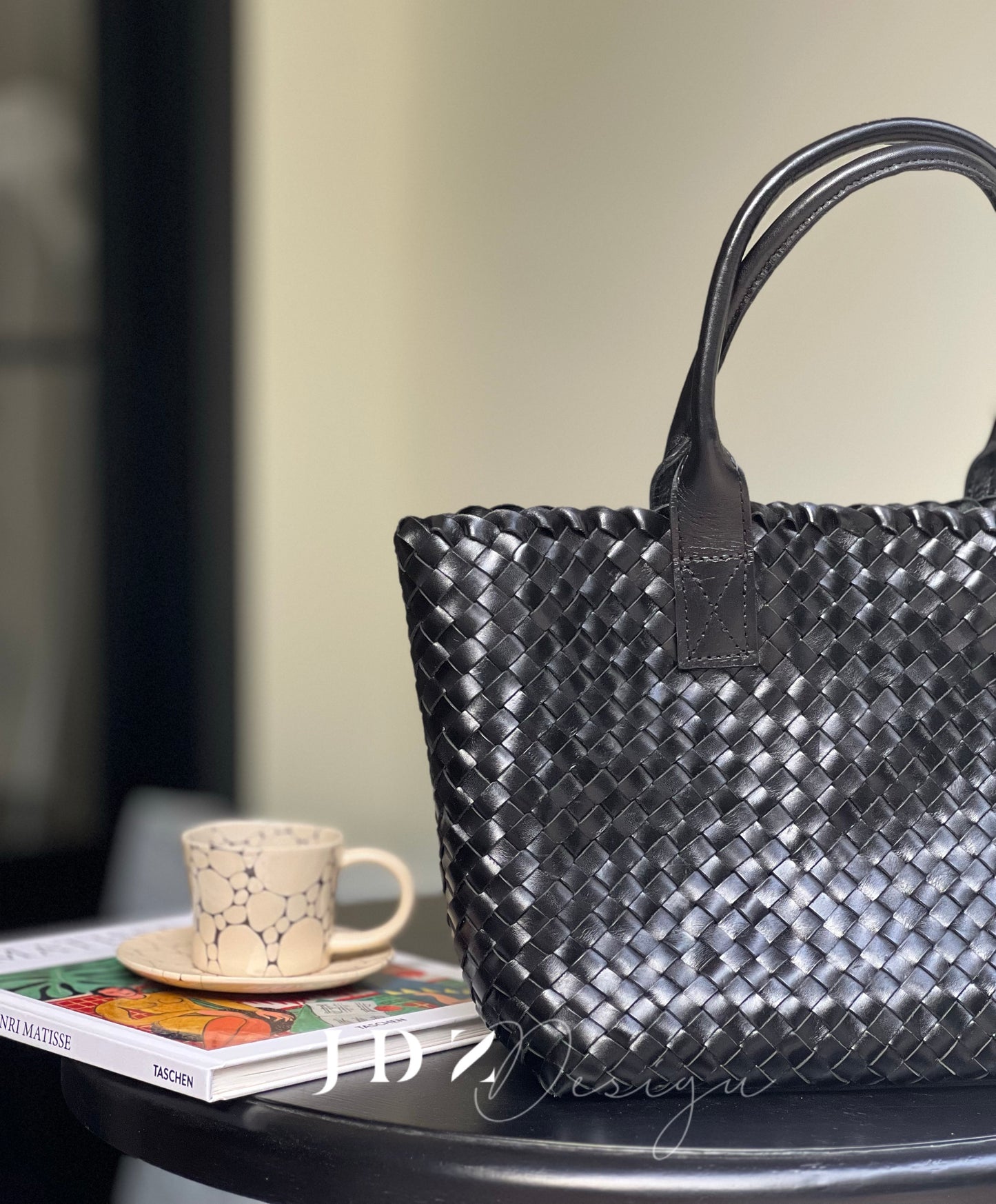 Aurora - Midnight Handwoven Leather Tote Bag - Effortless Commuting