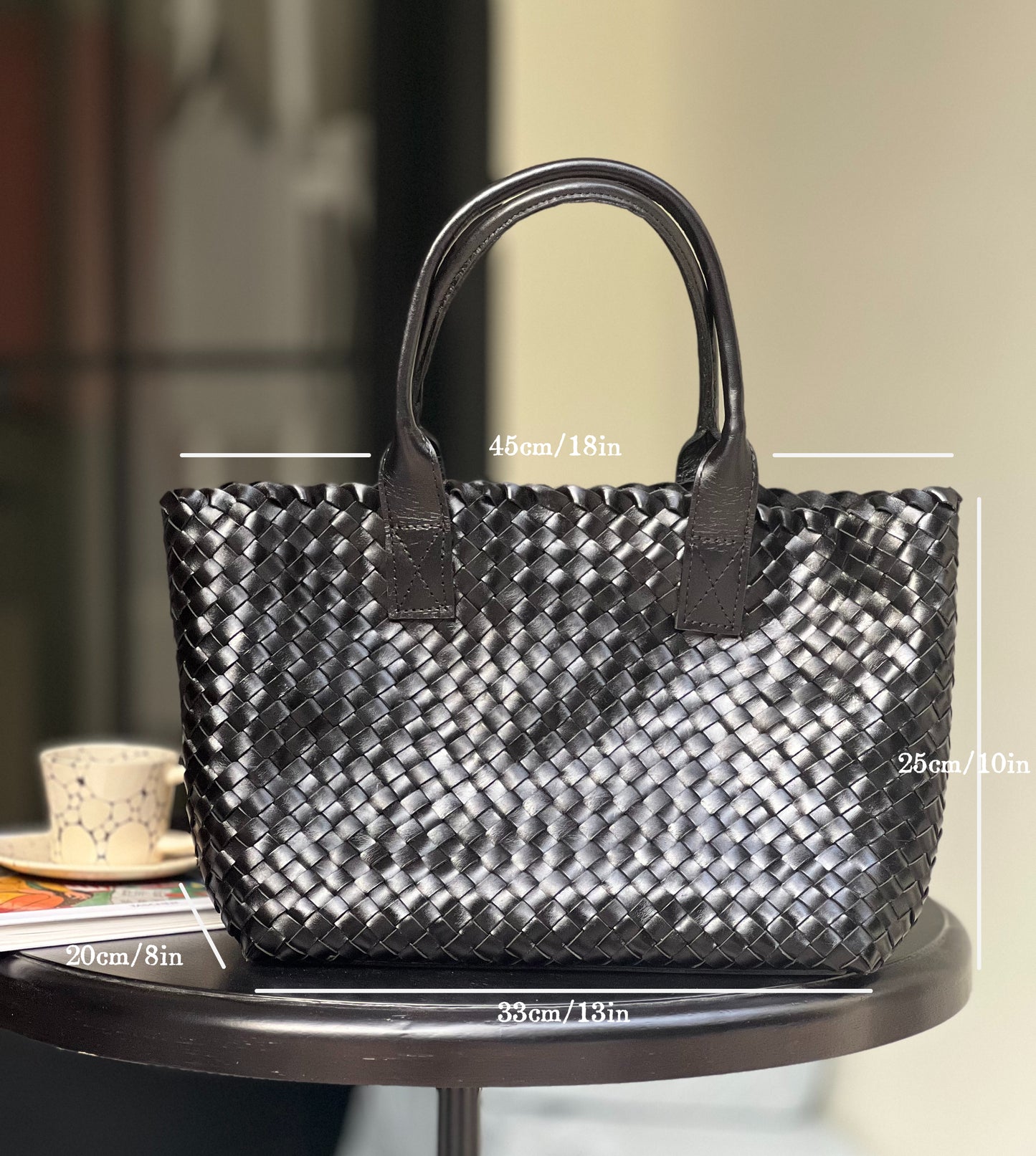 Aurora - Midnight Handwoven Leather Tote Bag - Effortless Commuting