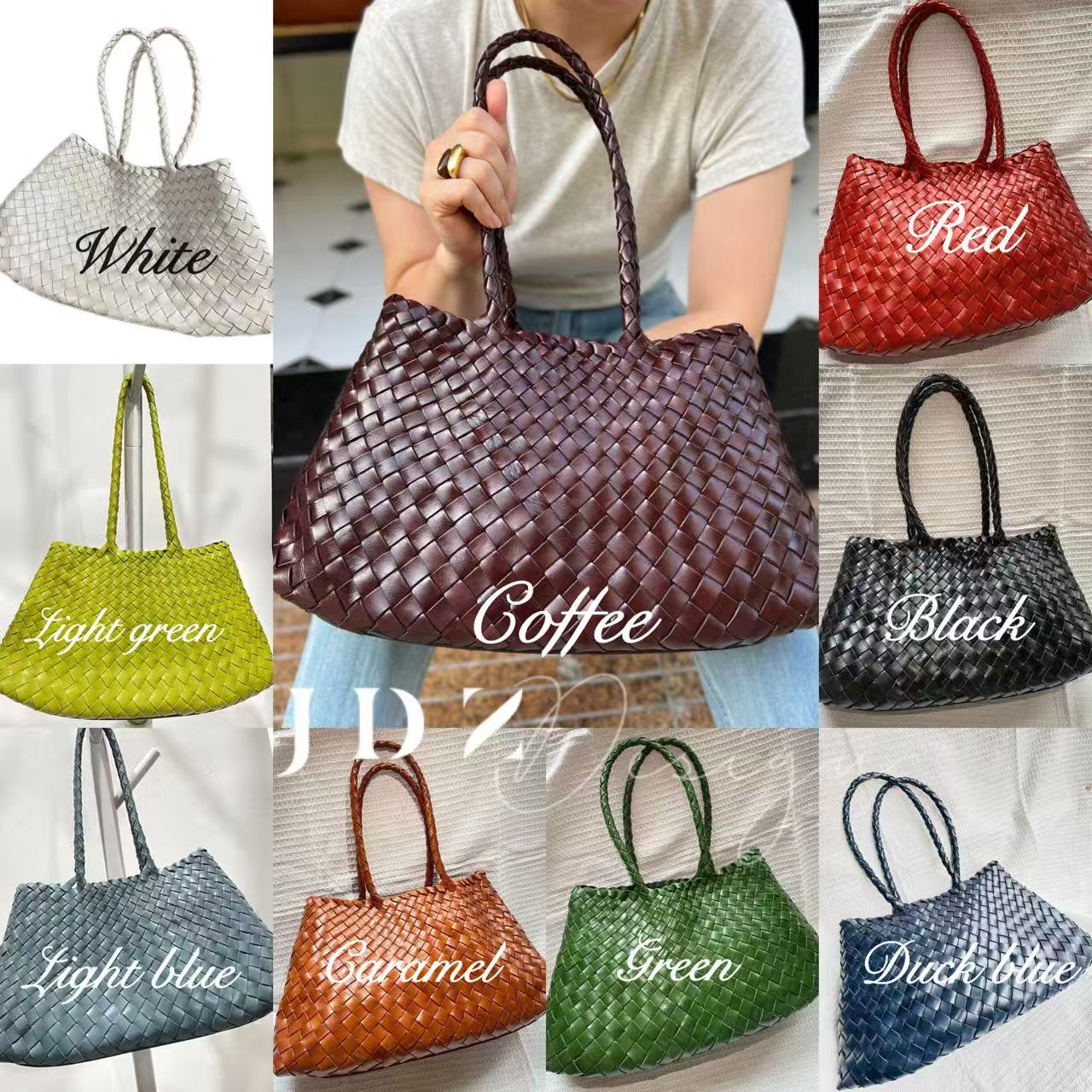 Mila - Retro Handwoven Genuine Cowhide Leather Tote Bag with Long Handle