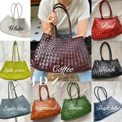 Mila - Retro Handwoven Genuine Cowhide Leather Tote Bag with Long Handle