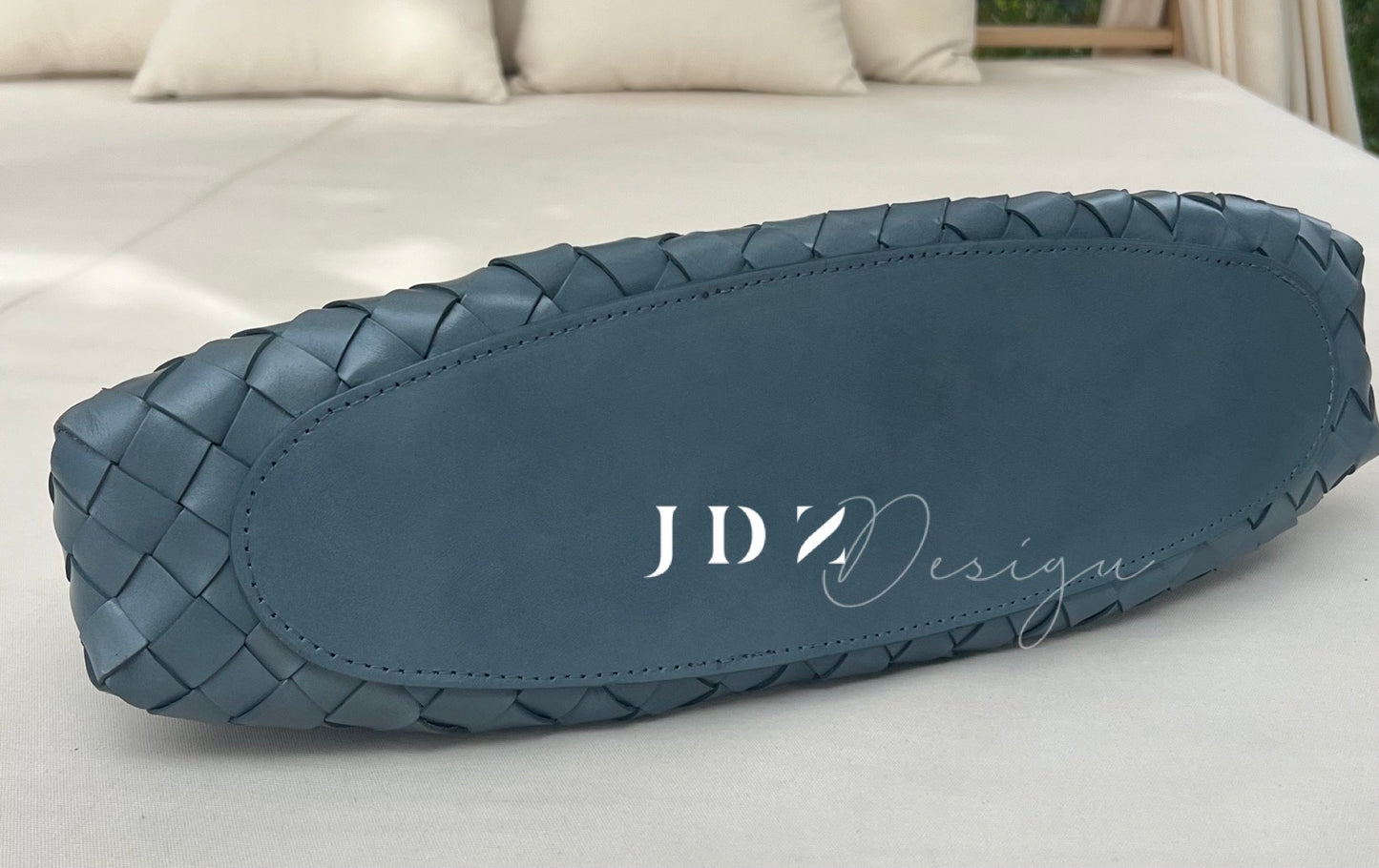 Mila - Retro Handwoven Genuine Cowhide Leather Tote Bag with Long Handle - light Blue