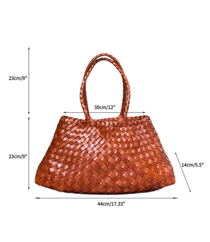 Mila - Retro Handwoven Genuine Cowhide Leather Tote Bag with Long Handle