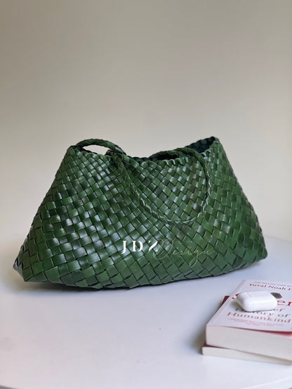 Mila - Retro Handwoven Genuine Cowhide Leather Tote Bag with Long Handle