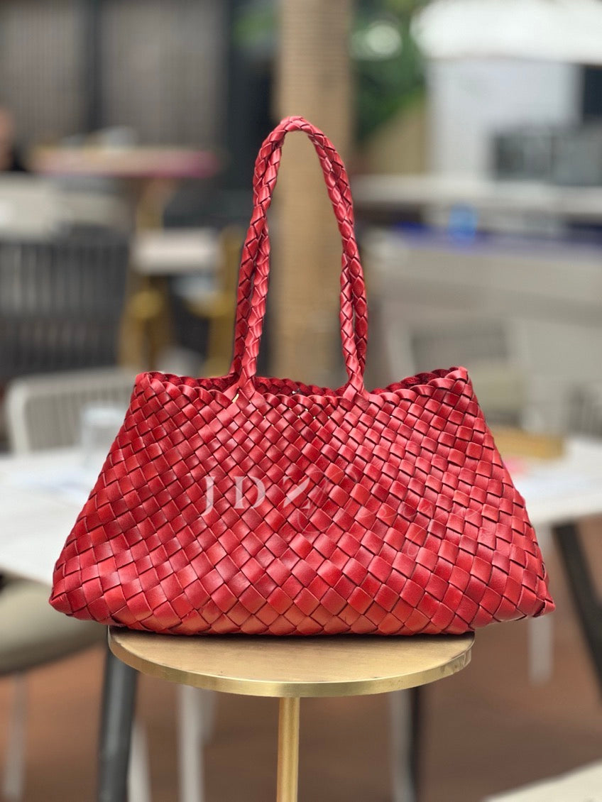 Mila - Retro Handwoven Genuine Cowhide Leather Tote Bag with Long Handle