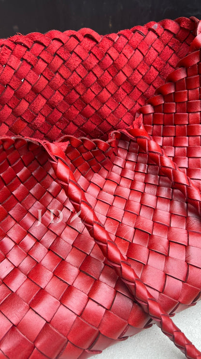 Mila - Retro Handwoven Genuine Cowhide Leather Tote Bag with Long Handle