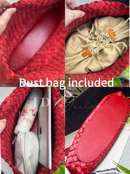 Mila - Retro Handwoven Genuine Cowhide Leather Tote Bag with Long Handle