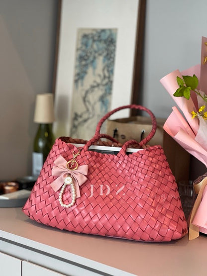 Mila - Retro Handwoven Genuine Cowhide Leather Tote Bag with Long Handle