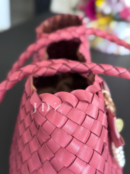 Mila - Retro Handwoven Genuine Cowhide Leather Tote Bag with Long Handle