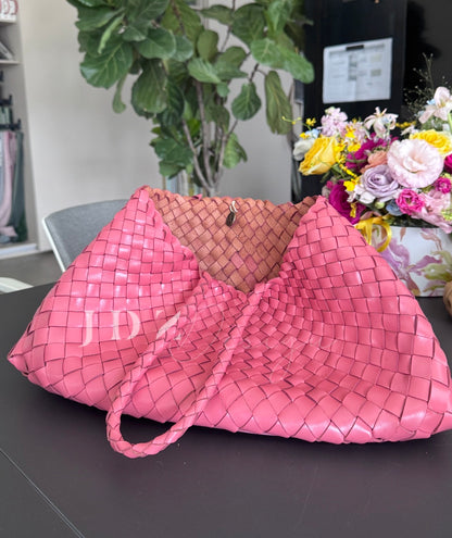 Mila - Retro Handwoven Genuine Cowhide Leather Tote Bag with Long Handle