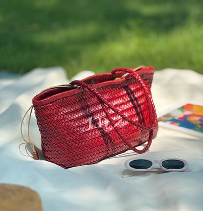 Olivia - Genuine Leather Woven Tote Bag, Large & Stylish for Shopping, Beach & Casual Use