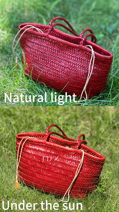 Olivia - Genuine Leather Woven Tote Bag, Large & Stylish for Shopping, Beach & Casual Use