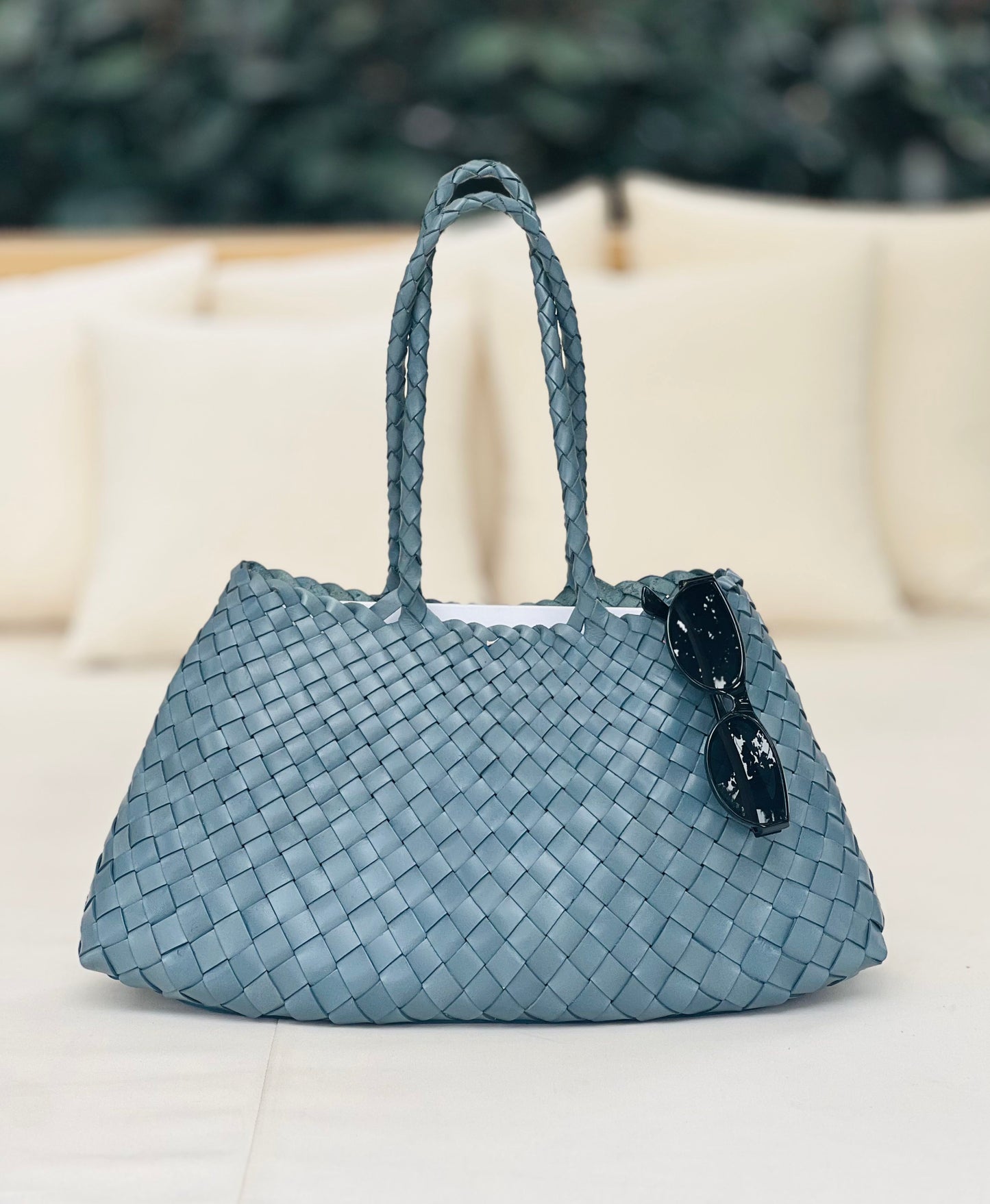 Mila - Retro Handwoven Genuine Cowhide Leather Tote Bag with Long Handle