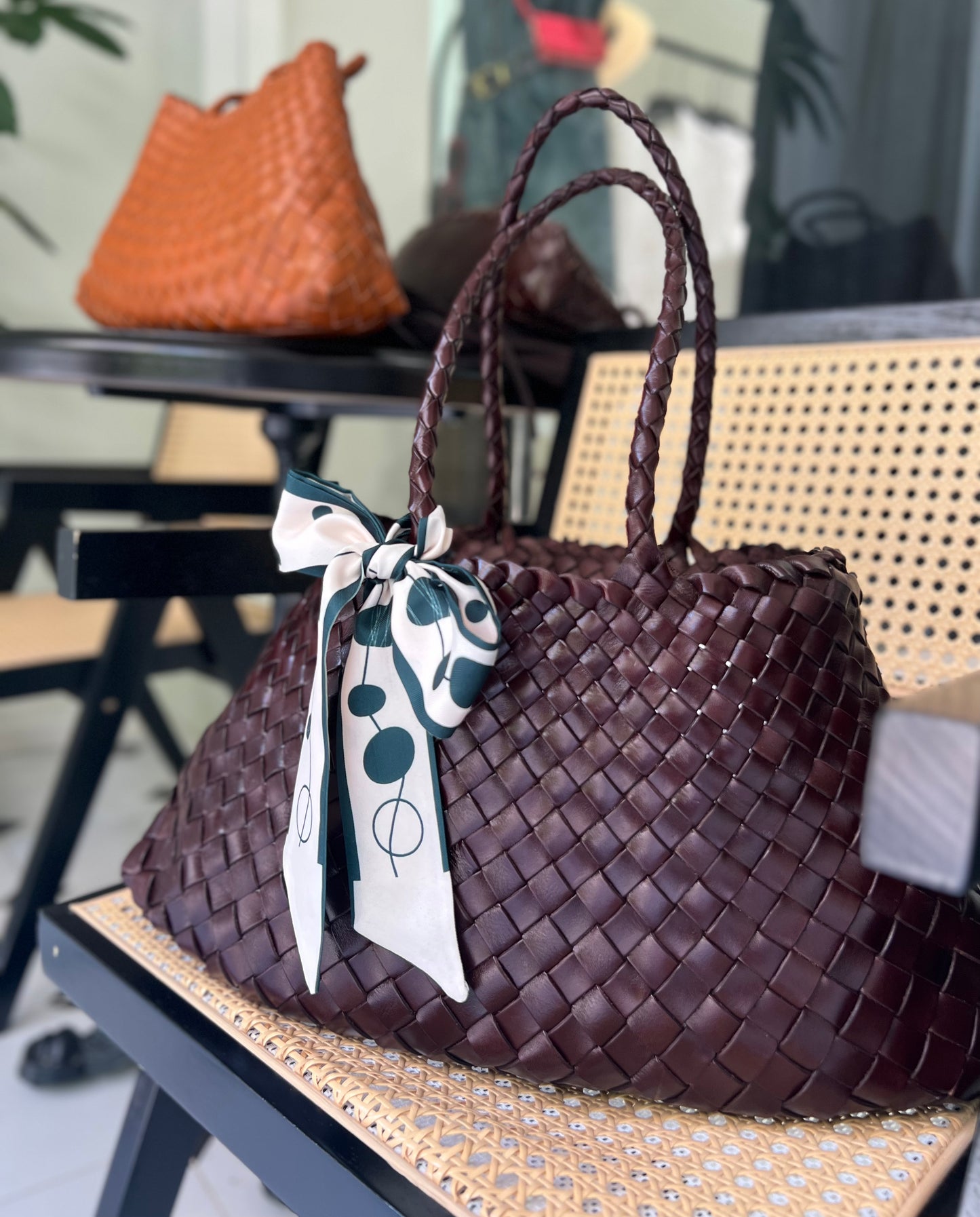 Mila - Retro Handwoven Genuine Cowhide Leather Tote Bag with Long Handle