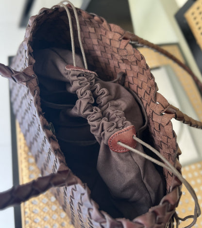 Mila - Retro Handwoven Genuine Cowhide Leather Tote Bag with Long Handle