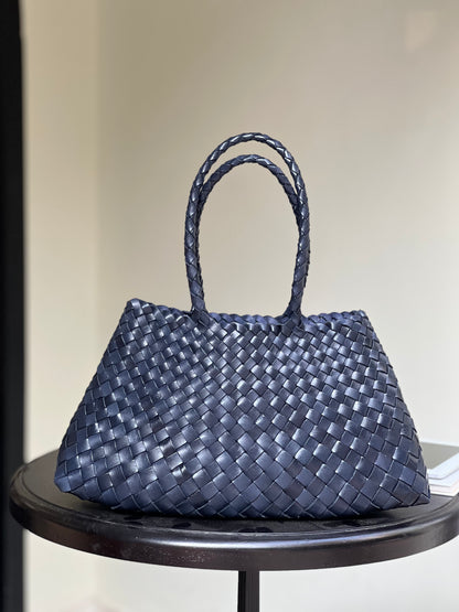 Mila - Retro Handwoven Genuine Cowhide Leather Tote Bag with Long Handle