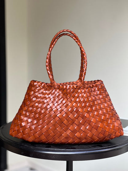 Mila - Retro Handwoven Genuine Cowhide Leather Tote Bag with Long Handle