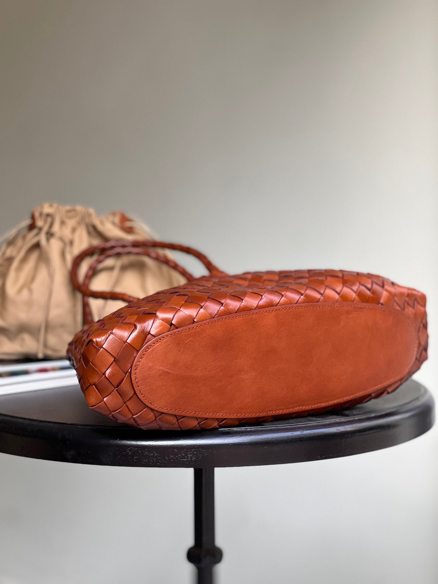 Mila - Retro Handwoven Genuine Cowhide Leather Tote Bag with Long Handle