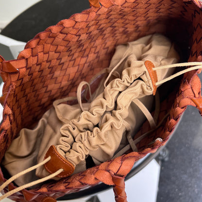 Mila - Retro Handwoven Genuine Cowhide Leather Tote Bag with Long Handle