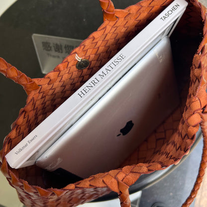 Mila - Retro Handwoven Genuine Cowhide Leather Tote Bag with Long Handle