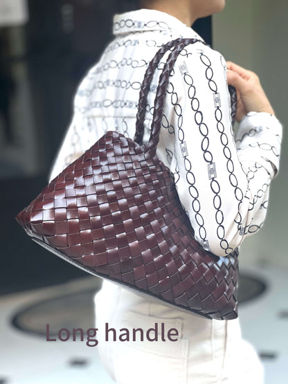 Mila medium- Retro Handwoven Genuine Cowhide Leather Tote Bag with Long Handle