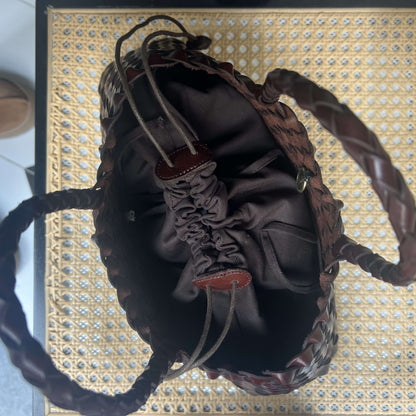 Mila medium- Retro Handwoven Genuine Cowhide Leather Tote Bag with Long Handle