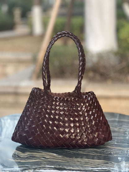 Mila medium- Retro Handwoven Genuine Cowhide Leather Tote Bag with Long Handle