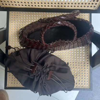 Mila medium- Retro Handwoven Genuine Cowhide Leather Tote Bag with Long Handle