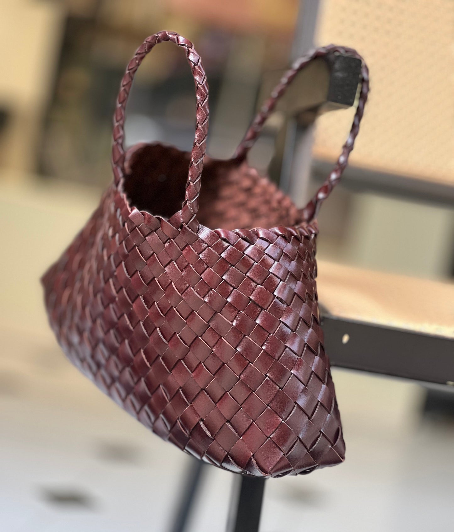 Mila medium- Retro Handwoven Genuine Cowhide Leather Tote Bag with Long Handle