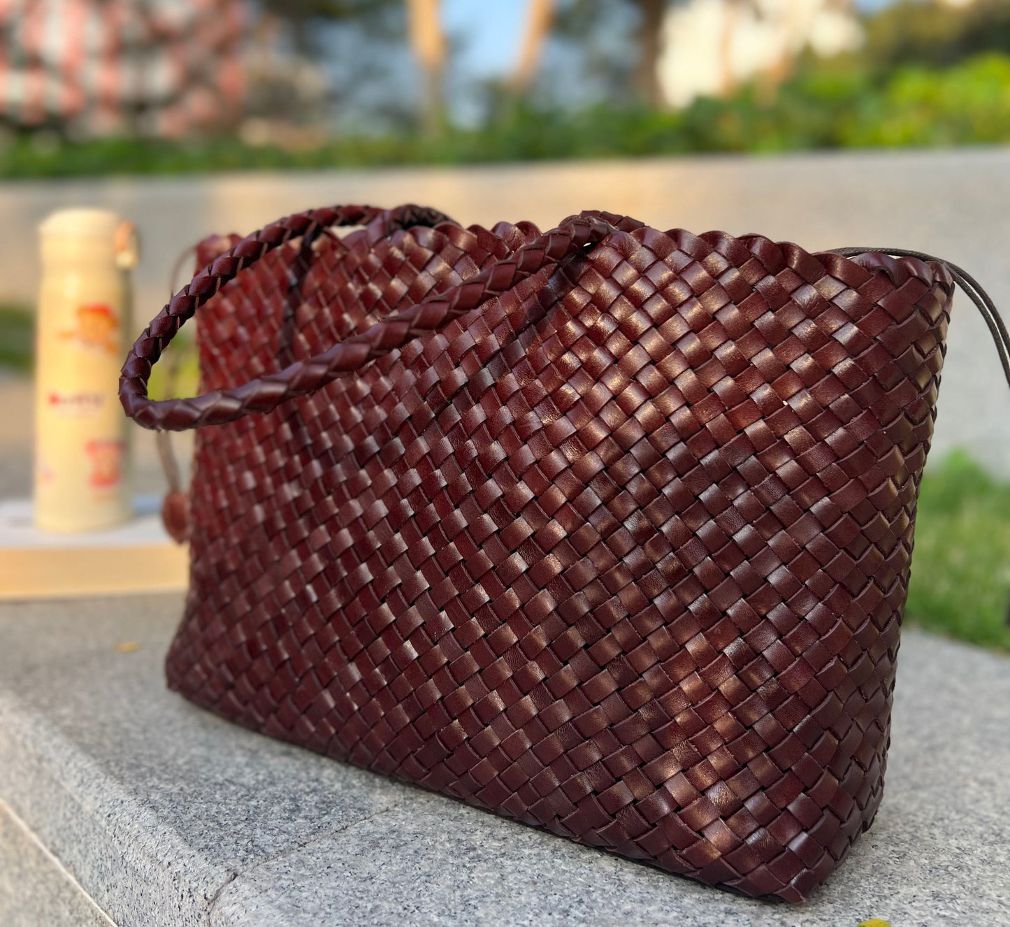 Eva - Retro Handmade Genuine Cowhide Woven Leather Tote Bag - Spacious Design