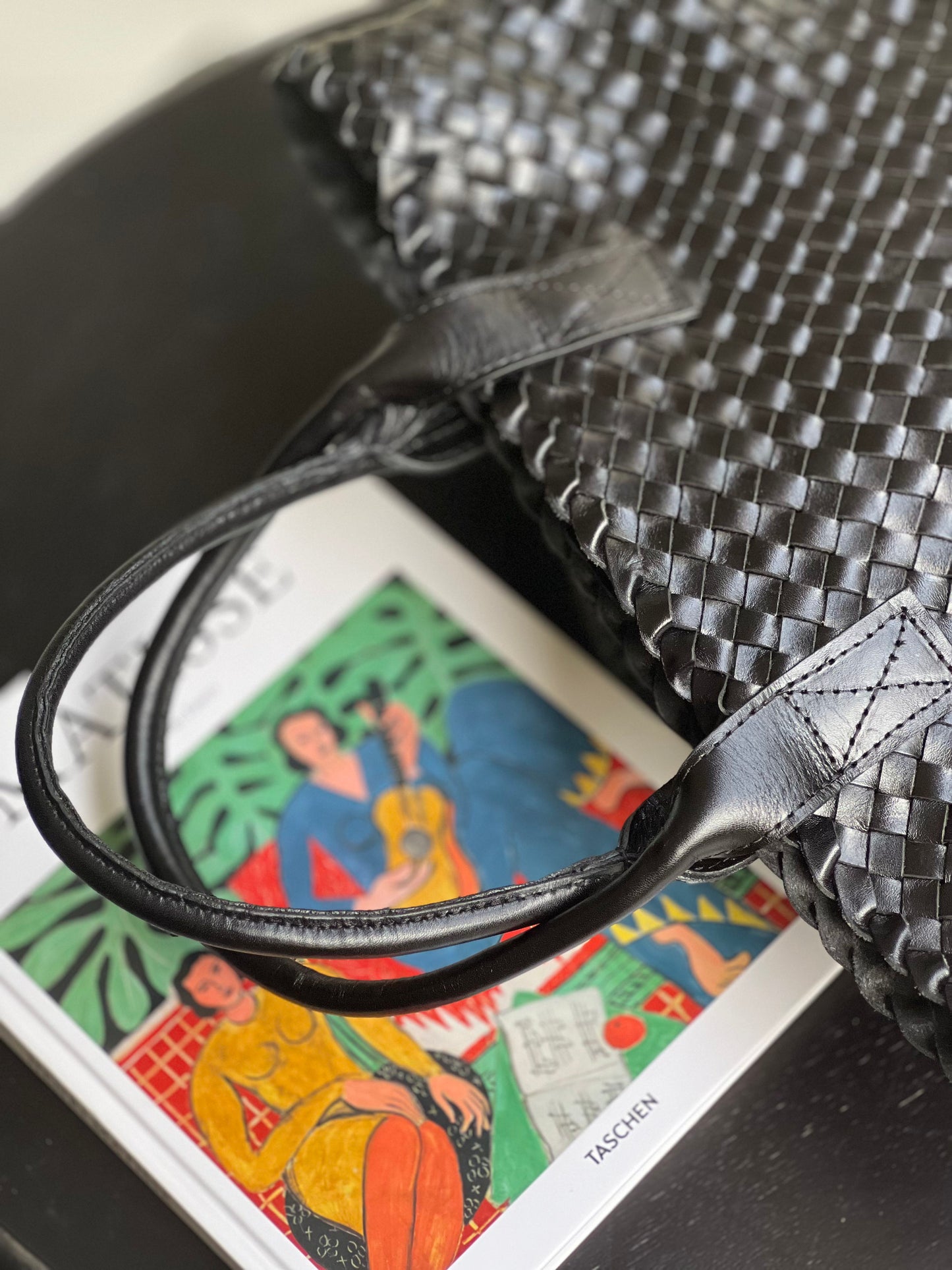 Aurora - Midnight Handwoven Leather Tote Bag - Effortless Commuting