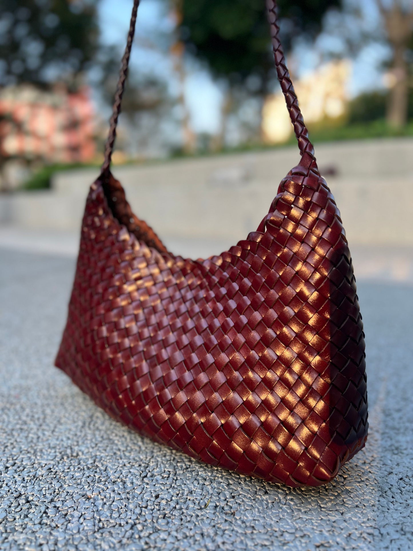 Aria- Handwoven Genuine Leather Tote Bag with Long Handle, Stylish & Durable