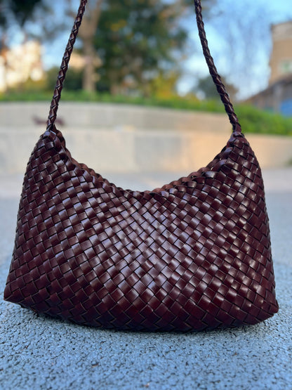 Aria- Handwoven Genuine Leather Tote Bag with Long Handle, Stylish & Durable