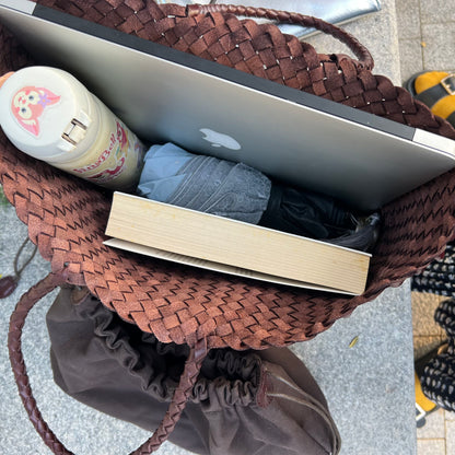 Aria- Handwoven Genuine Leather Tote Bag with Long Handle, Stylish & Durable