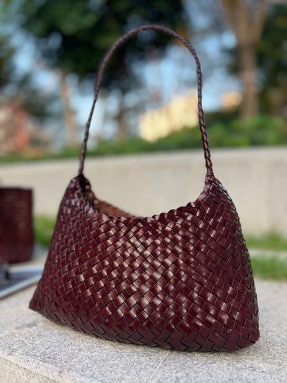 Aria- Handwoven Genuine Leather Tote Bag with Long Handle, Stylish & Durable