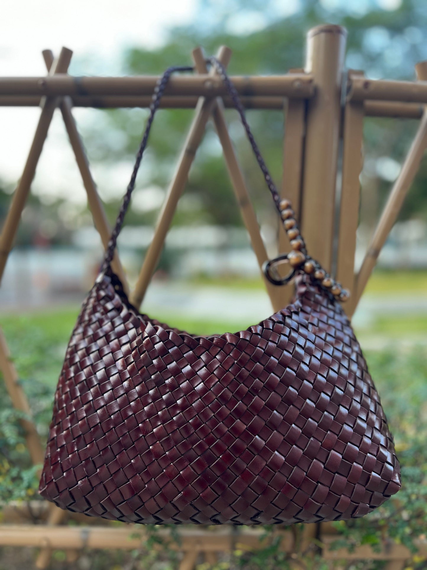 Aria- Handwoven Genuine Leather Tote Bag with Long Handle, Stylish & Durable