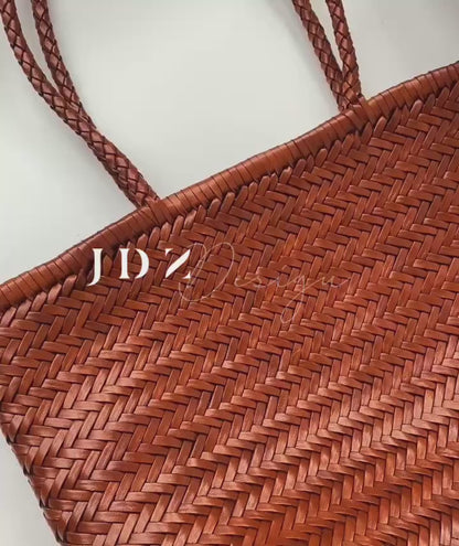 Olivia - Genuine Leather Woven Tote Bag, Large & Stylish for Shopping, Beach & Casual Use