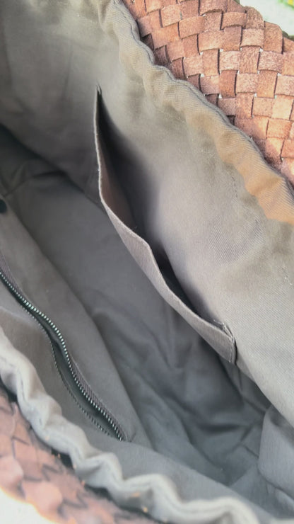 Eva - Retro Handmade Genuine Cowhide Woven Leather Tote Bag - Spacious Design