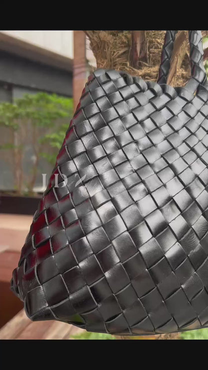 Mila - Retro Handwoven Genuine Cowhide Leather Tote Bag with Long Handle